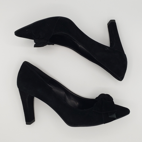 VANELi Black Suede Bow Pointed Toe Heels, Size 8 - Picture 2 of 12